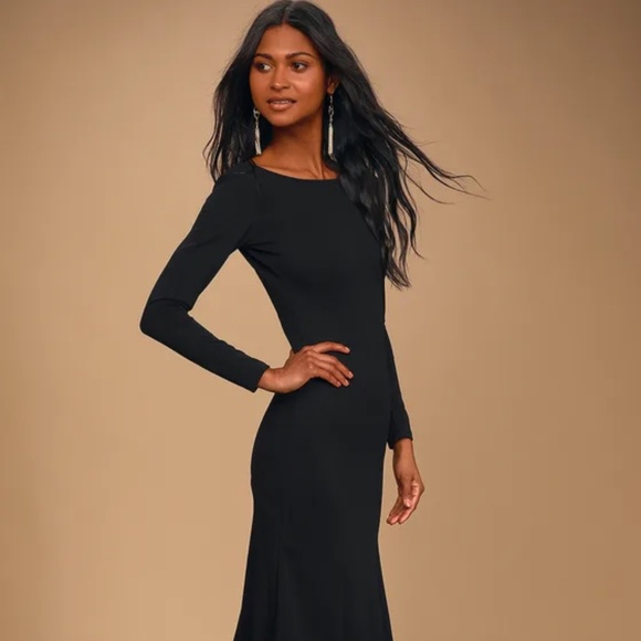 Lulu’s Wait For Me Black Long Sleeve Maxi Dress - Picture 1 of 2
